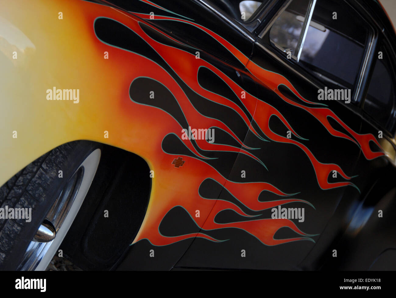 Pinstripes and flames hot rod car custom paint Stock Photo Alamy
