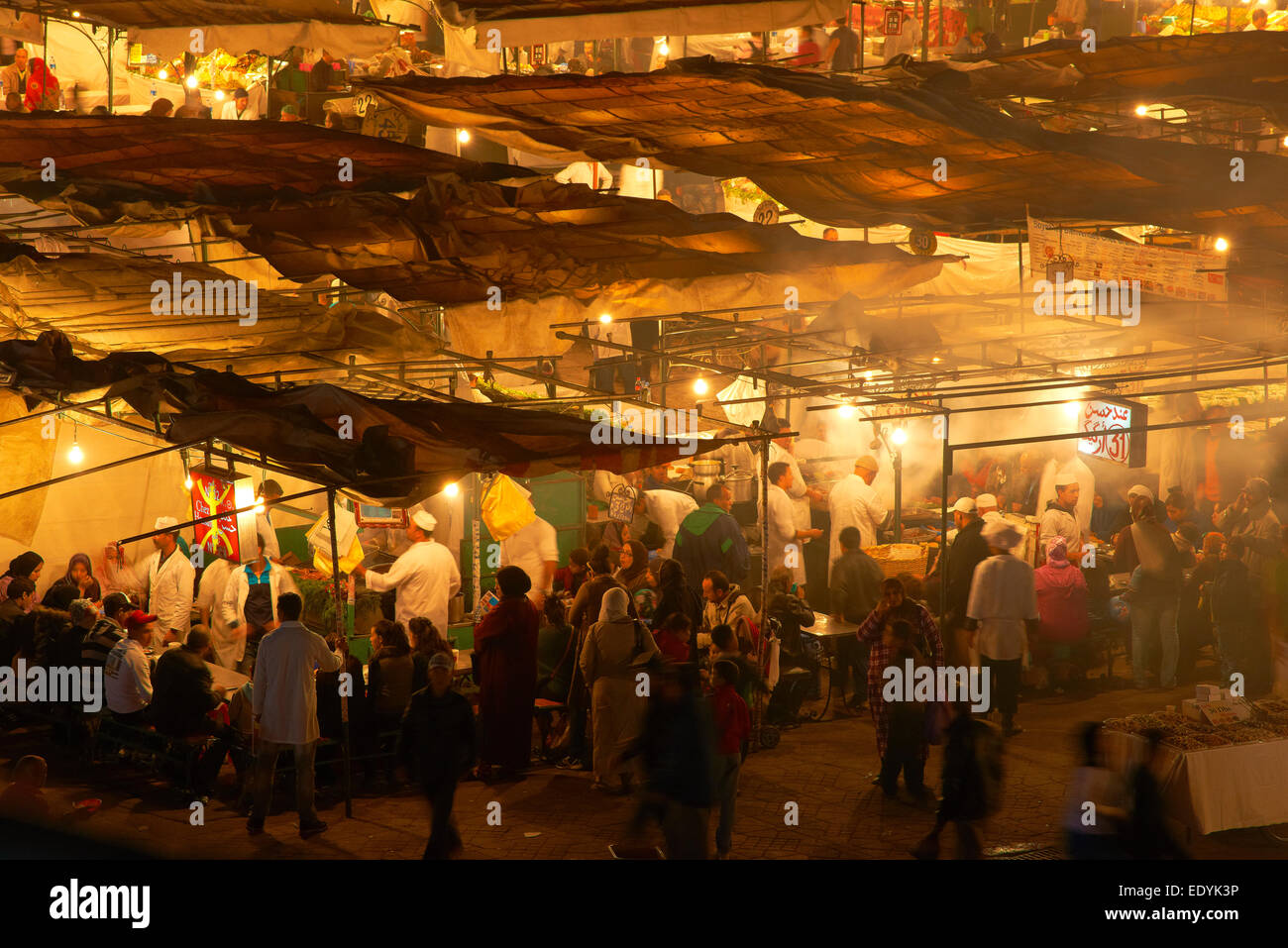 Jemaa el-Fnaa Square, UNESCO World Heritage Site, at night, Marrakech, Morocco Stock Photo