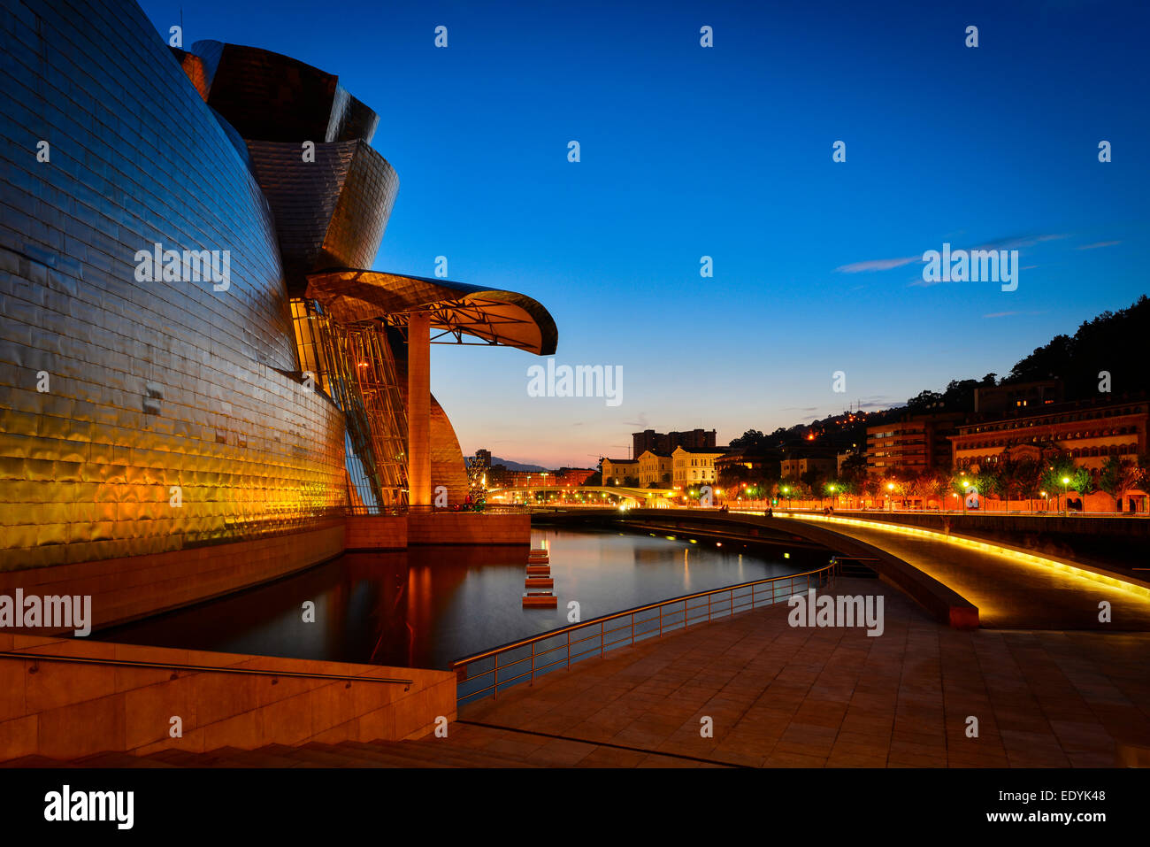 Guggenheim Museum Bilbao, by Frank Gehry, the Nervion River, Bilbao, Basque Country, Biscay Province, Spain Stock Photo