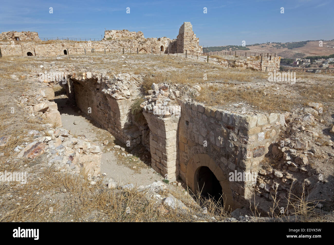 Ruins of Kerak Castle, a crusader castle, built in 1140, at that time Crac des Moabites, Al Karak or Kerak, Jordan Stock Photo