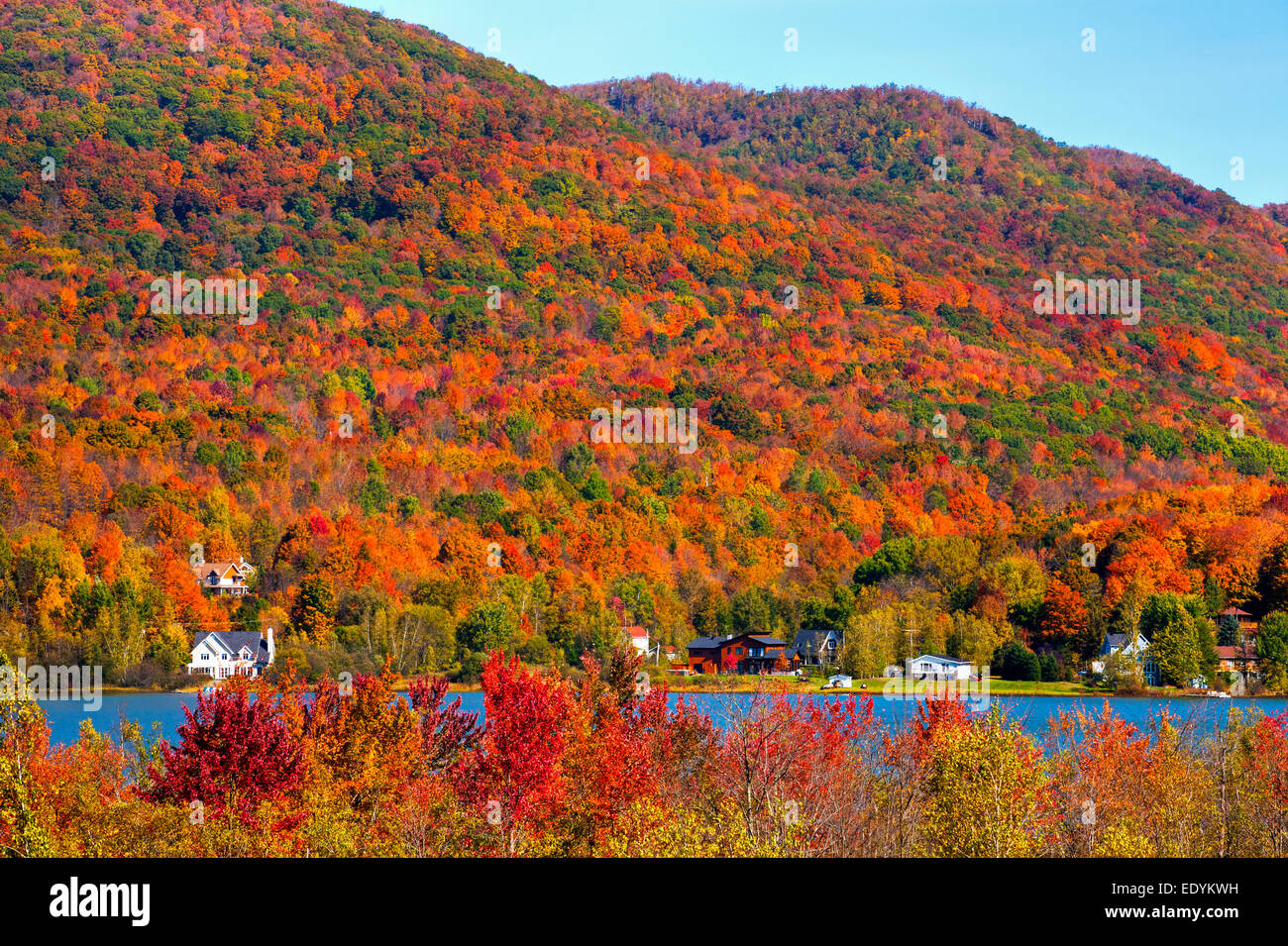Lac Bromont in autumn, Bromont, Eastern Townships, Quebec, Canada Stock Photo