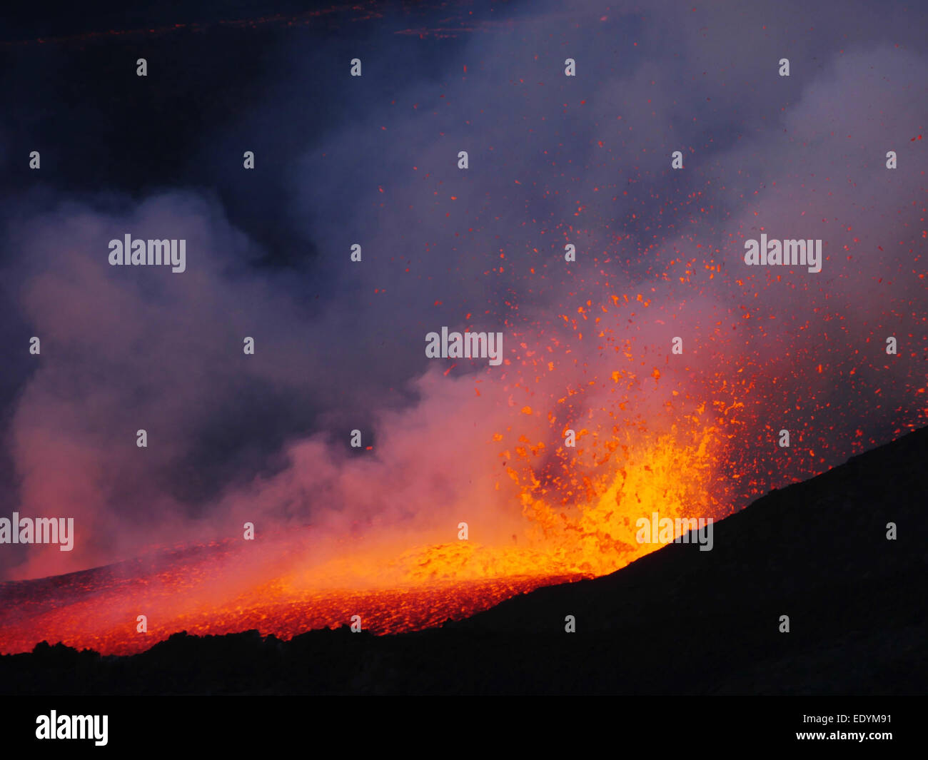 Lava flow at Pico do Fogo volcano on Cape Verde Islands - December 2014 Stock Photo