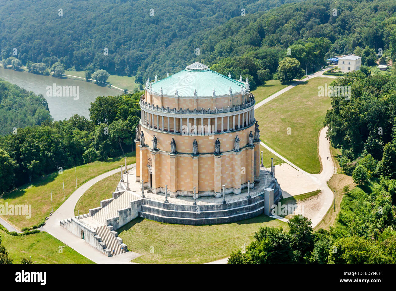 Aerial view, Befreiungshalle or Hall of Liberation, Kelheim, Bavaria, Germany Stock Photo