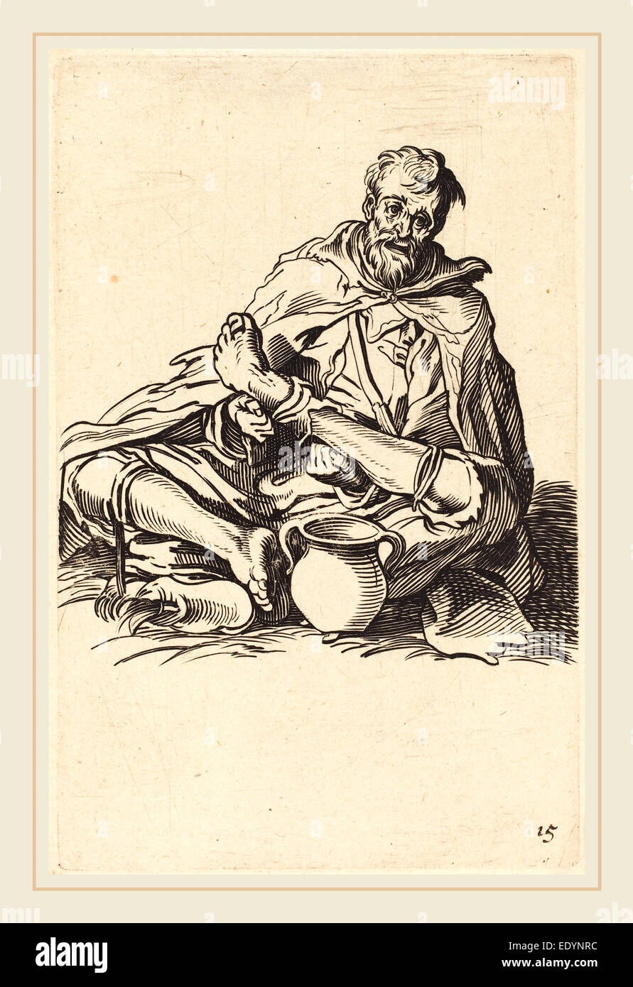 after Jacques Callot, The Sick Man, etching Stock Photo