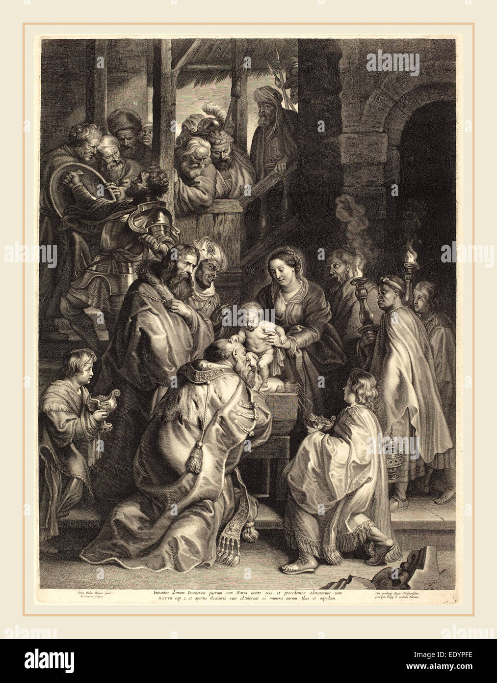 Nicolaes Lauwers, after Sir Peter Paul Rubens, Flemish (1600-1652), The Adoration of the Magi with Torches, engraving