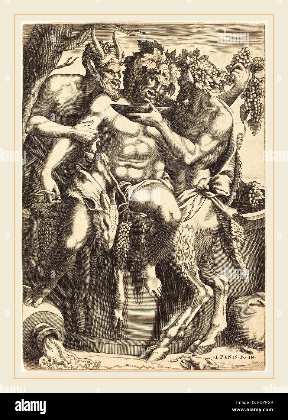 René Boyvin after Luca Penni, French (c. 1525-c. 1625), Silenus, engraving Stock Photo