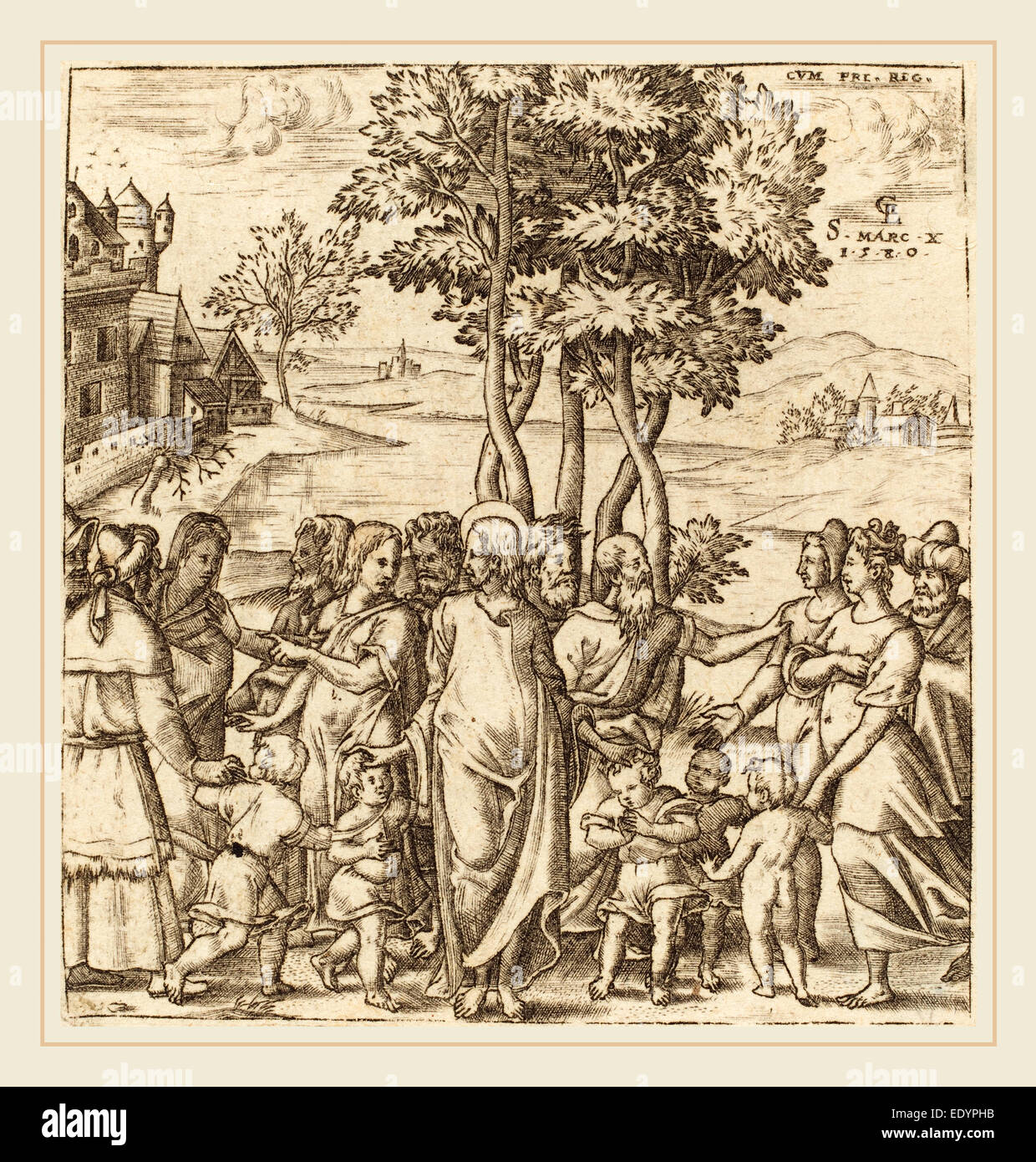 Léonard Gaultier, French (1561-1641), Christ Blesses the Children, probably c. 1576-1580, engraving Stock Photo