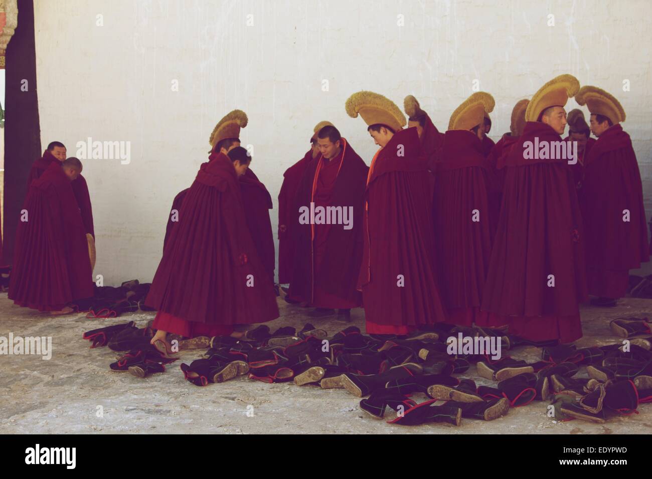 Monks at Labrang Monastery Xihae Stock Photo