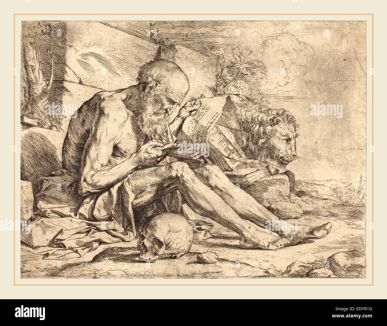 Jusepe de Ribera (Spanish, 1591-1652), Saint Jerome Reading, c. 1624, etching with some engraving and drypoint on laid paper