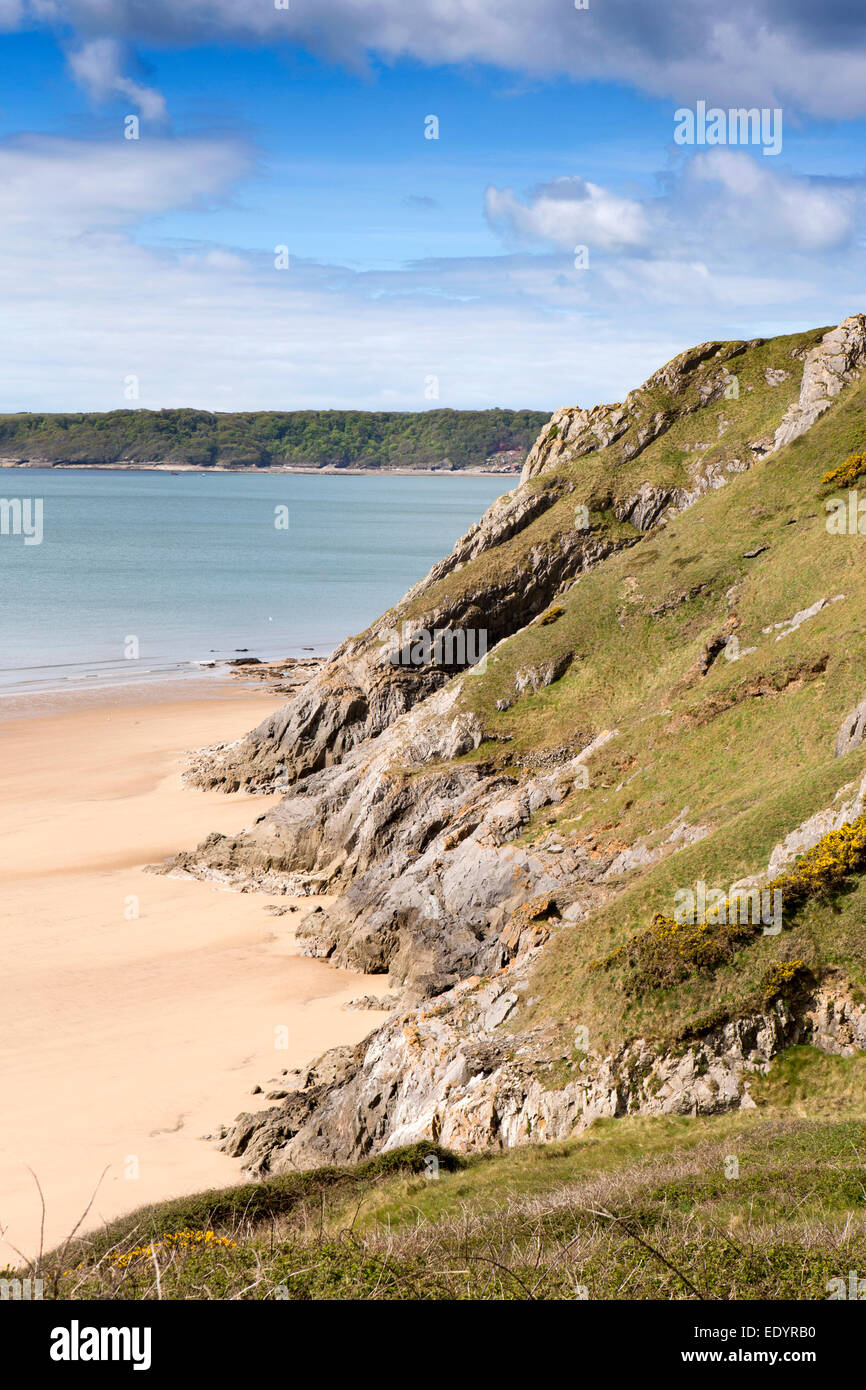 UK, Wales, Swansea, Gower, Three Cliffs Bay, Great Tor and Oxwich Point Stock Photo
