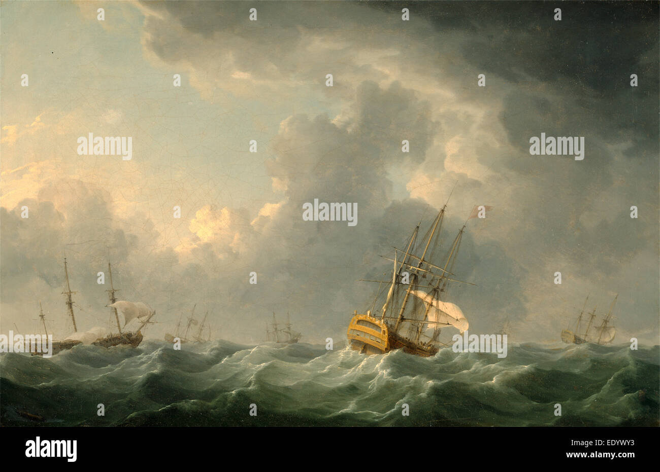 English Ships Running before a Gale, Charles Brooking, 1723-1759, British Stock Photo