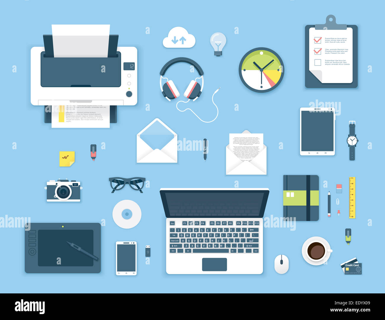 Top view office table Stock Photo