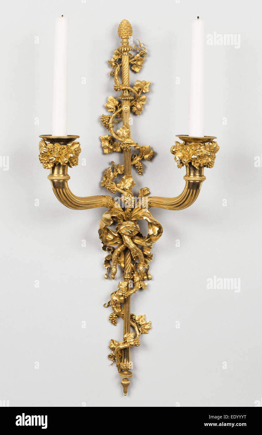 Set of four wall lights; Model by Claude-Jean Pitoin, French, active about 1777 - 1784, master 1778 Stock Photo