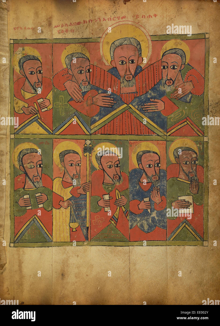 The Prophets with Abraham Embracing Isaac and Jacob; Unknown; Ethiopia, Africa; about 1480 - 1520; Tempera on parchment Stock Photo