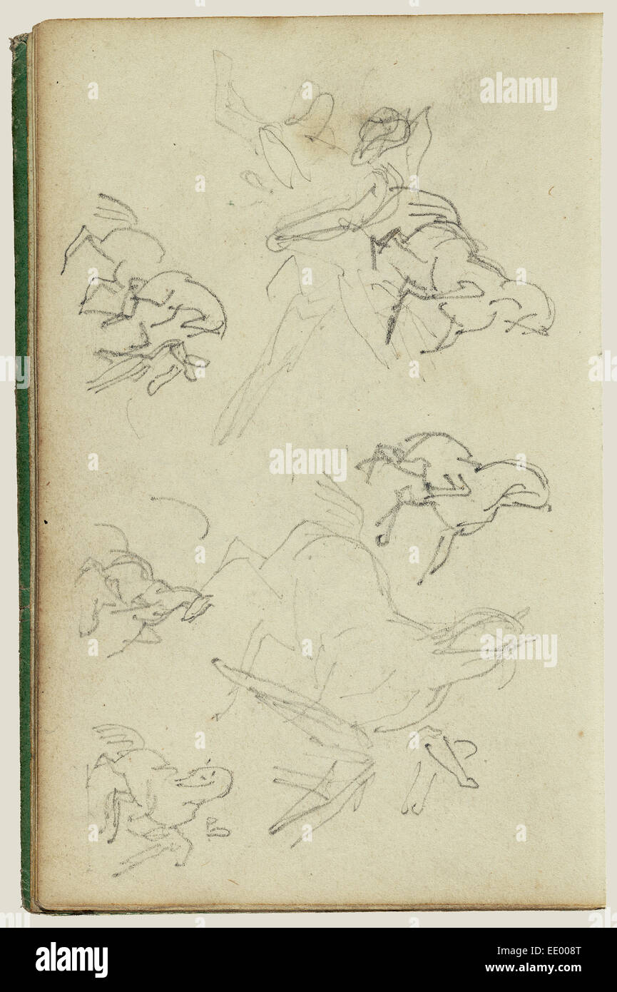 Six studies for man beside a rearing horse; Théodore Géricault, French, 1791 - 1824; 1812 - 1814; Graphite Stock Photo