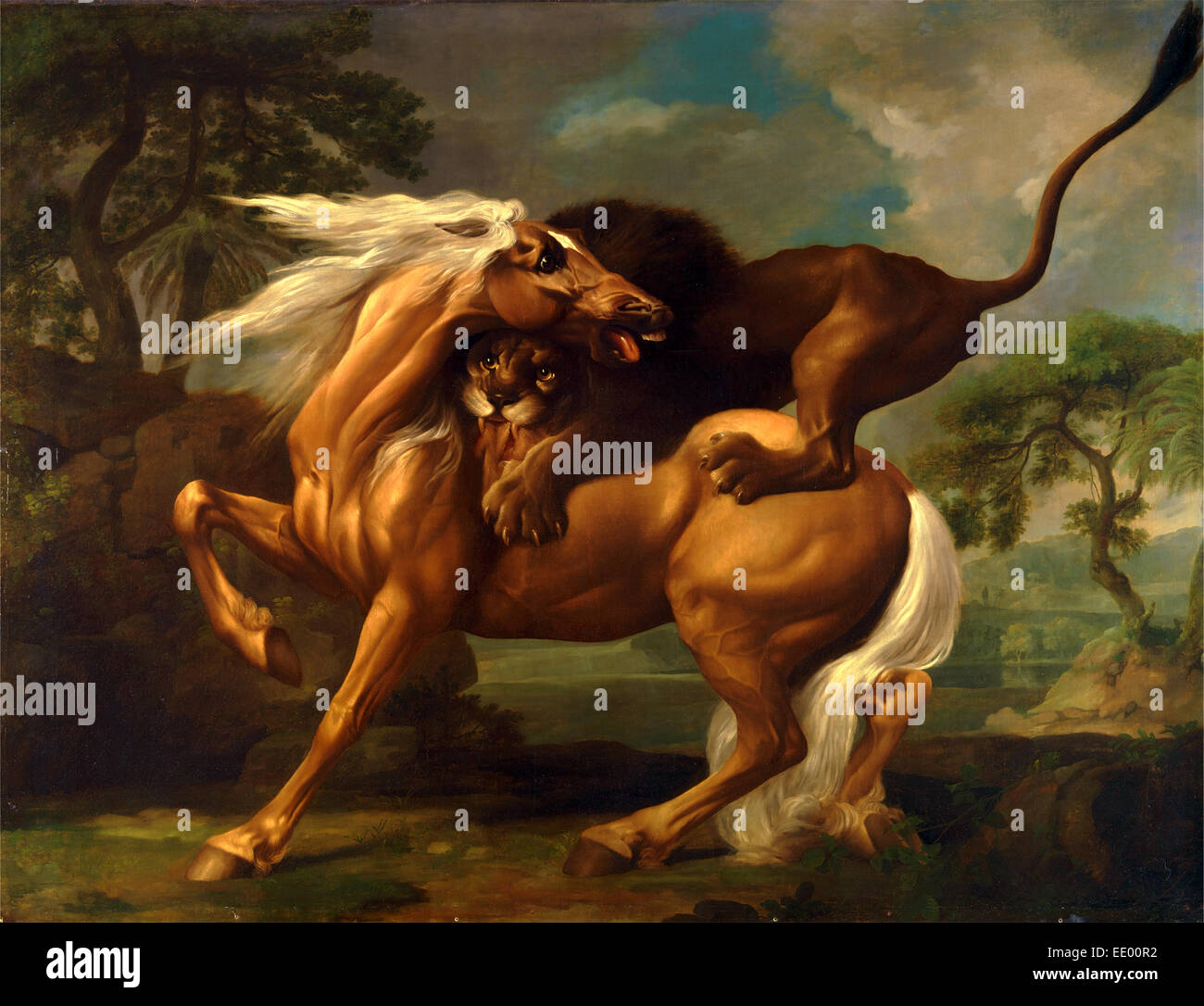 A Lion Attacking a Horse Horse Attacked by a Lion Lion devouring a horse Lion Attacking a Horse, George Stubbs, 1724-1806 Stock Photo