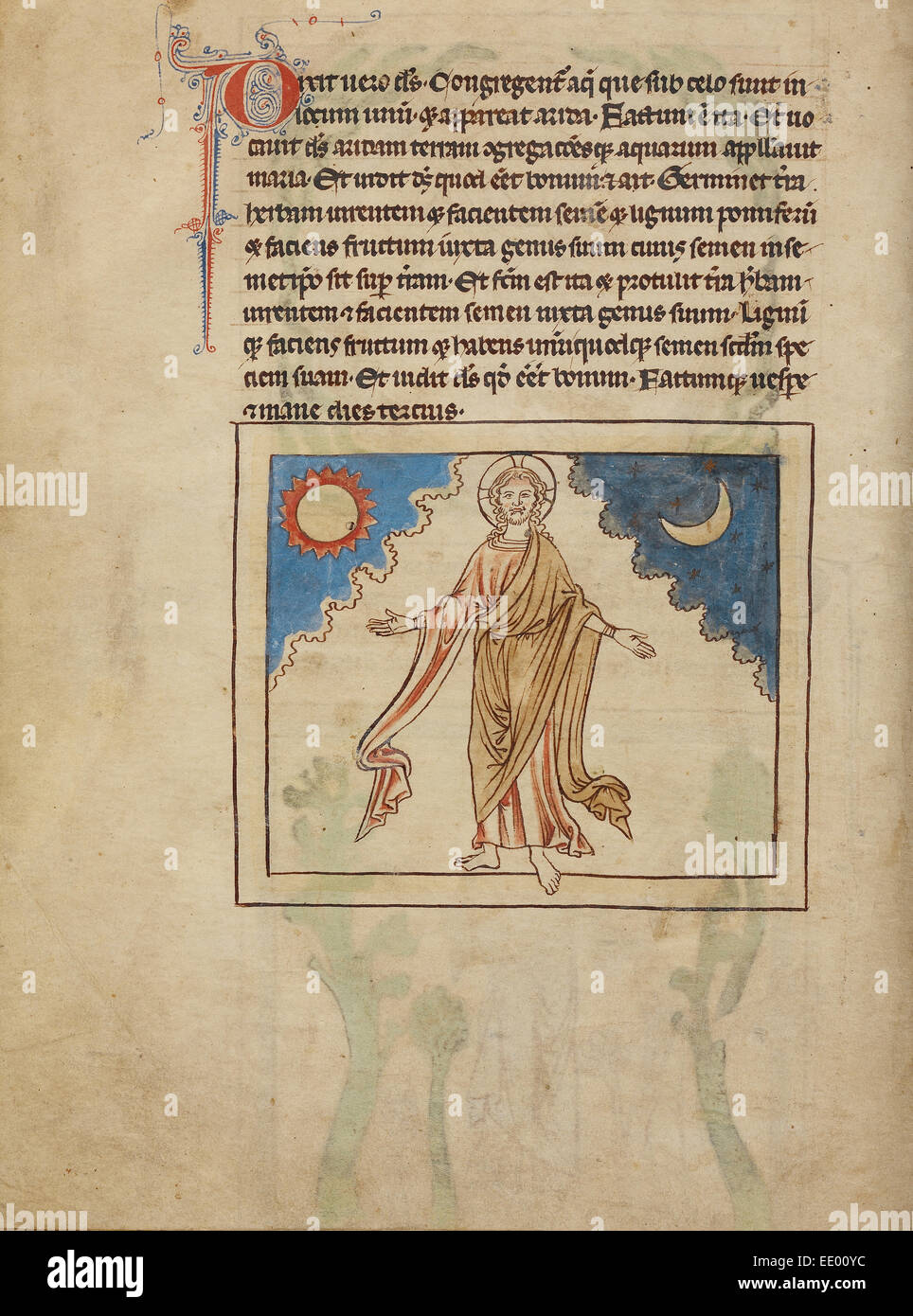 The Creation of the Sun, Moon, and Stars; Unknown; England, Europe; about 1250 - 1260; Pen-and-ink drawings Stock Photo