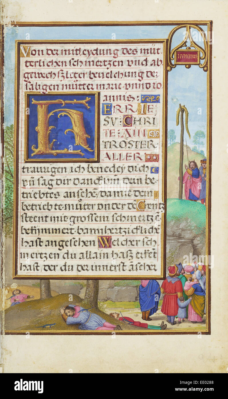 Border with Moses and the Brazen Serpent; Simon Bening, Flemish, about 1483 - 1561; Bruges, Belgium, Europe; about 1525 - 1530 Stock Photo
