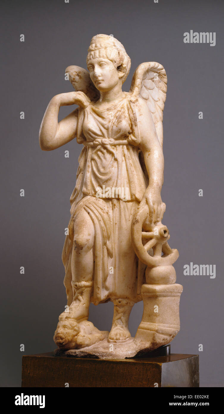 Statuette of Nemesis with Portrait Resembling the Empress Faustina I; Unknown; Roman Empire; about 150; Dolomitic marble Stock Photo