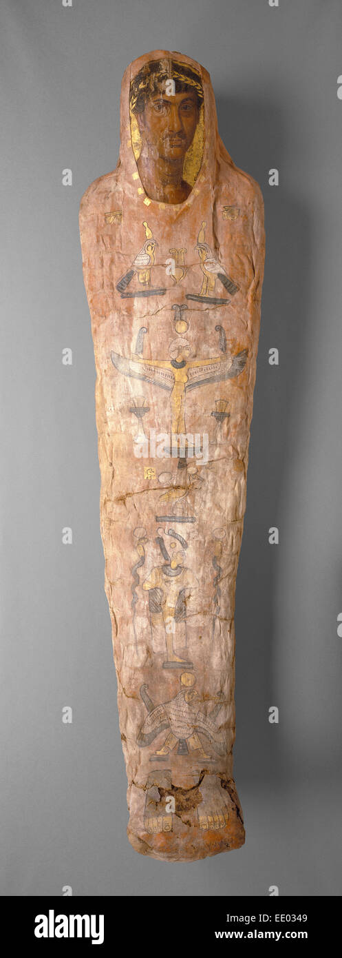 Mummy with Cartonnage and Portrait; Unknown; El Hibeh (perhaps), Egypt, Africa; 50 - 100; Wax tempera and gilding Stock Photo