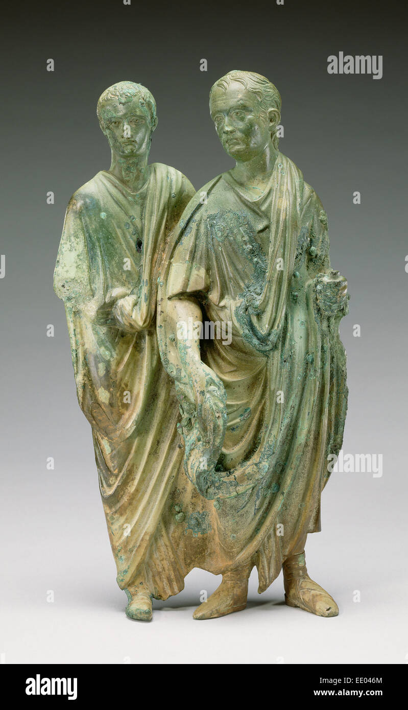 Relief Fragment of Two Men; Unknown; Rome, Italy, Lazio, Europe; 50 - 75; Bronze Stock Photo