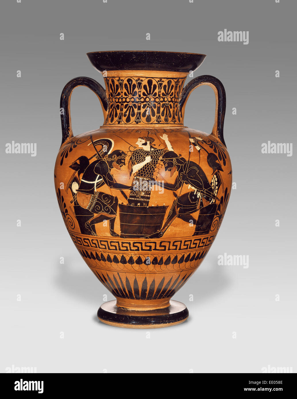 Attic Black-Figure Neck Amphora; Near Medea Group, Greek (Attic), active 530 - 510 B.C.; Athens, Greece, Europe; about 510 B.C. Stock Photo