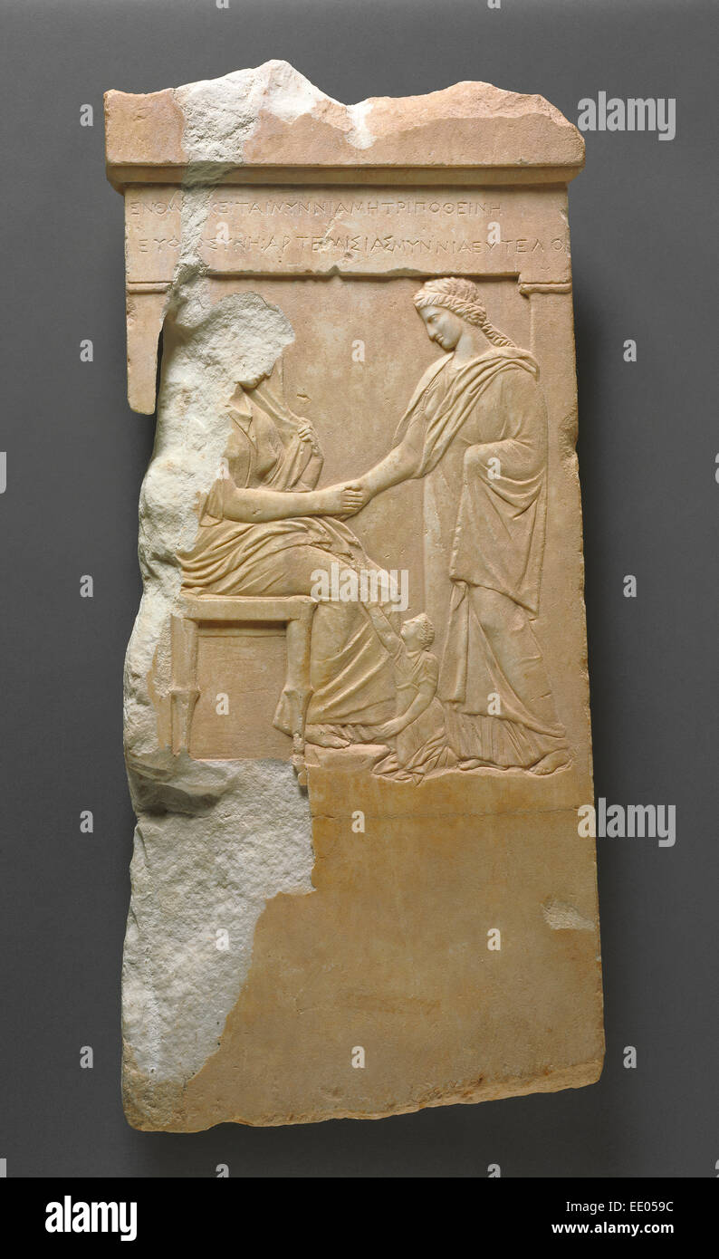 Grave Stele of Mynnia; Unknown; Greece (Attica); about 370 B.C.; Marble Stock Photo