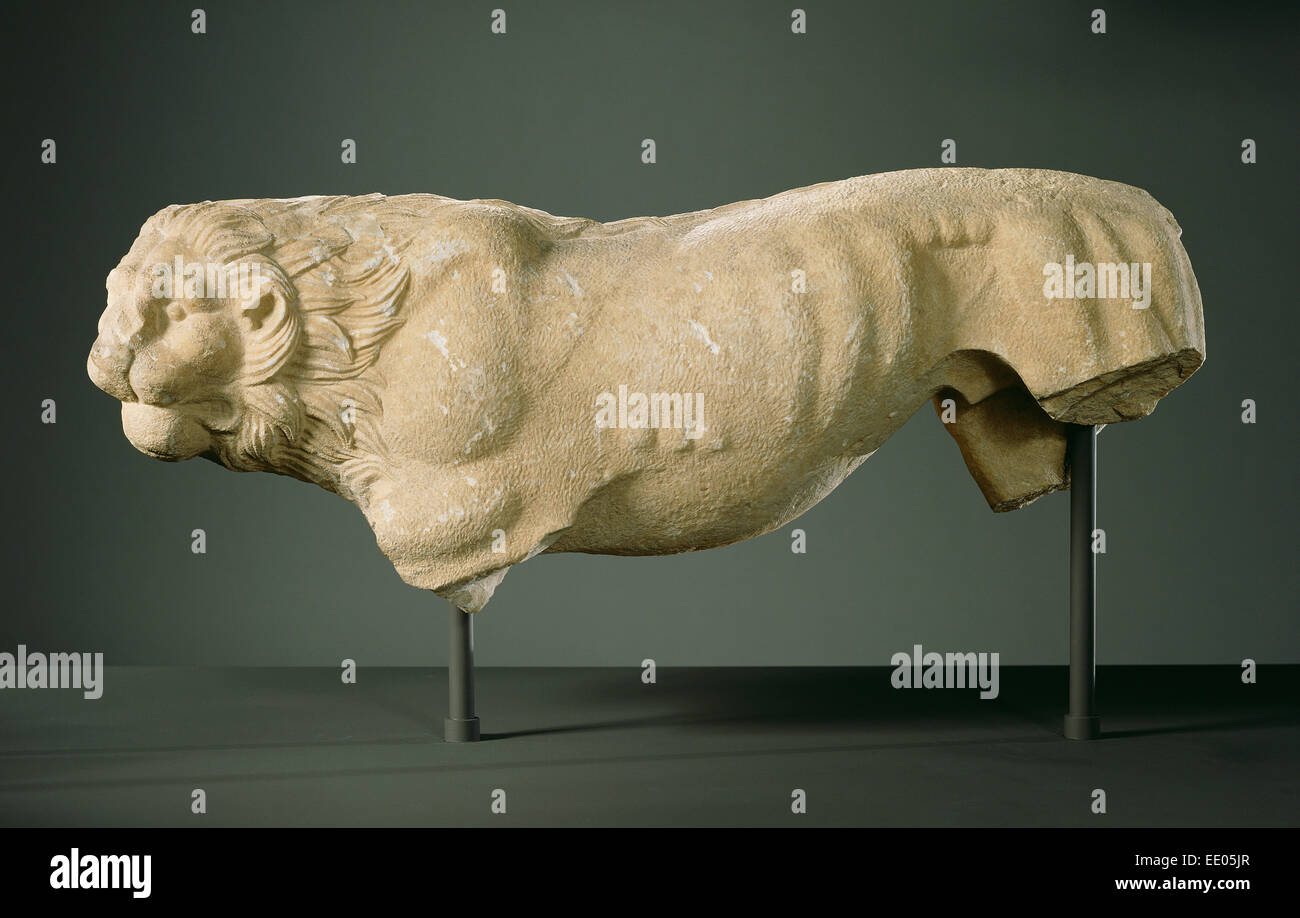 Funerary Lion; Unknown; Greece (Attica); about 350 B.C.; Marble Stock Photo