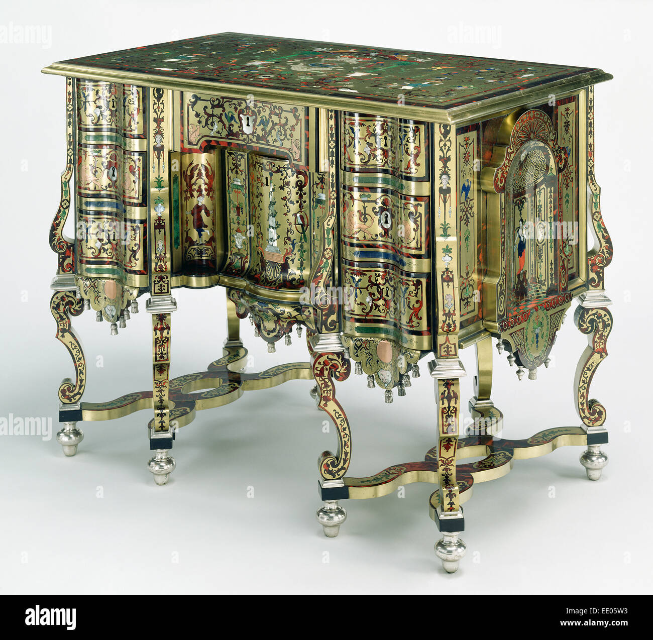 Desk (bureau "Mazarin"); Unknown; Paris, France, Europe; about 1692 - 1700;  Fir, veneered with brass, copper, silver, ebony Stock Photo - Alamy