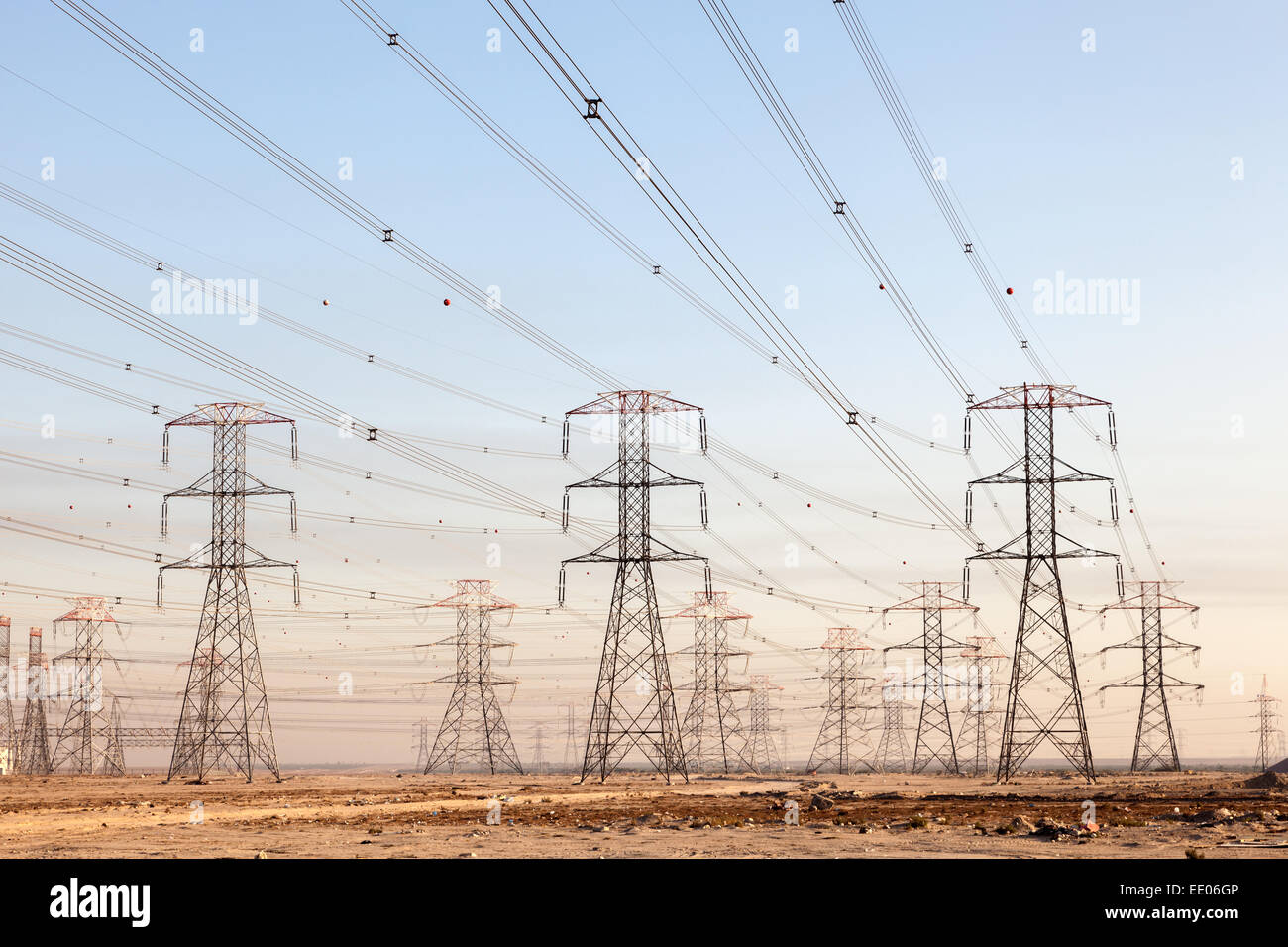 High voltage power lines in Kuwait, Middle East Stock Photo Alamy