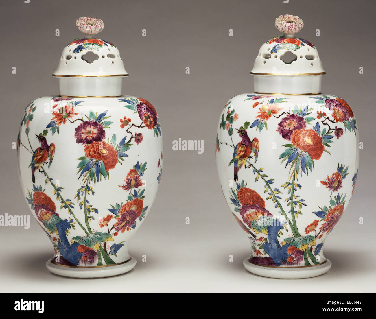 Pair of Lidded Vases; Meissen Porcelain Manufactory, German, active 1710 - present; Meissen, Germany, Europe; before 1733 Stock Photo