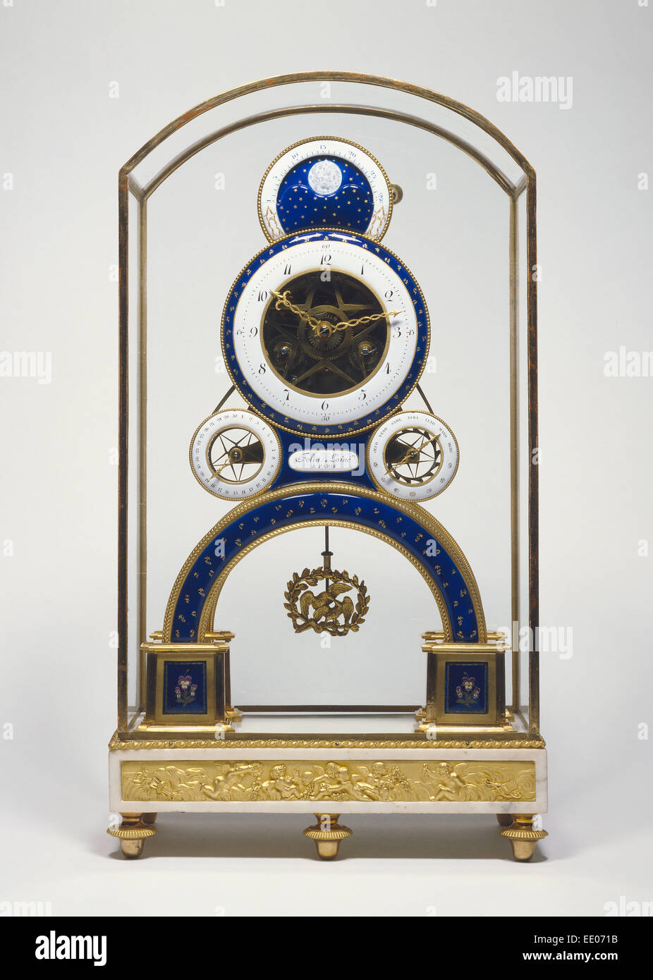 Mantel Clock; Movement by Nicolas-Alexandre Folin, French, about 1750 - after 1815, master 1789, and enamel plaques Stock Photo