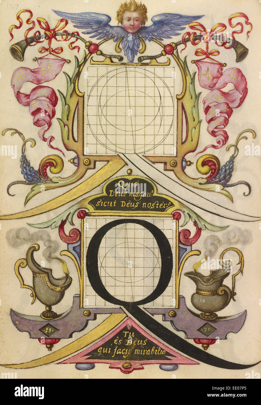 Guide for Constructing the Letter Q; Joris Hoefnagel, Flemish / Hungarian, 1542 - 1600; Vienna, Austria, Europe Stock Photo