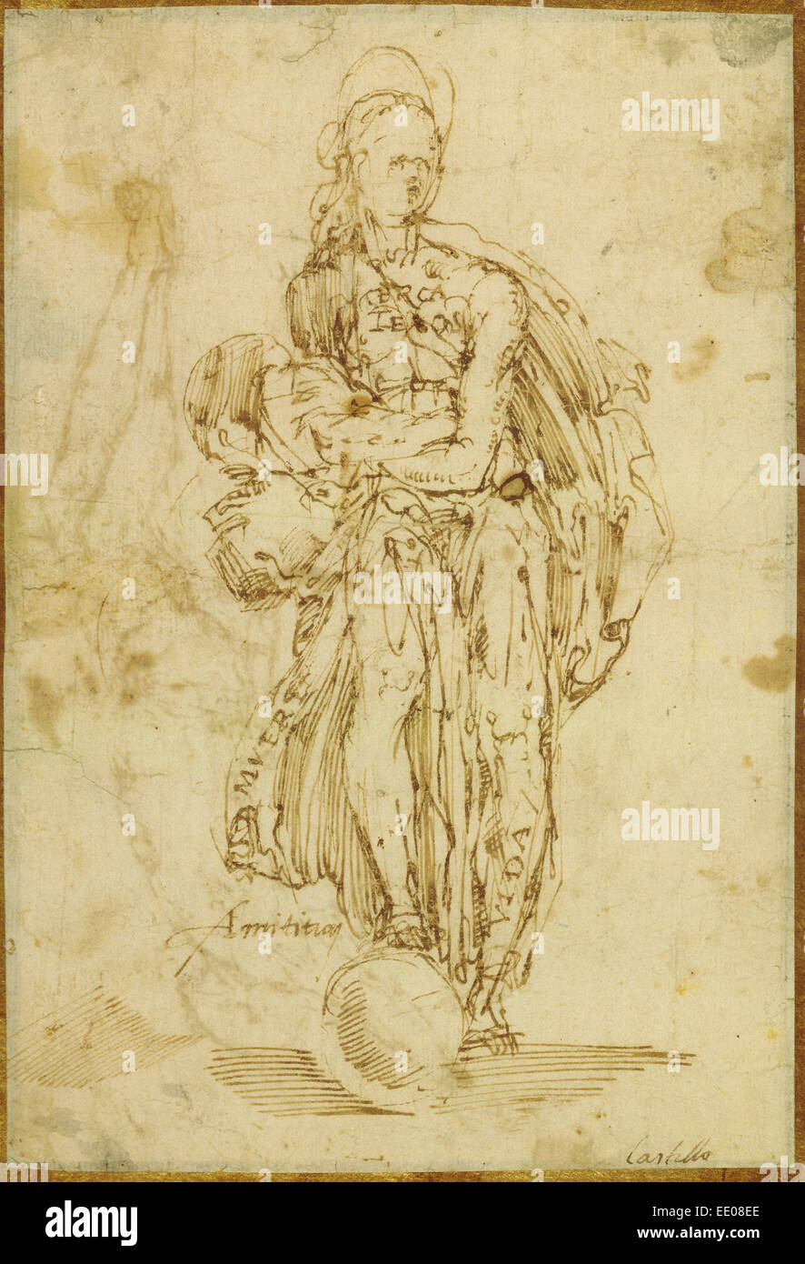 Allegorical Figure of Friendship (recto),  Christ on the Cross (verso); Attributed to Juan del Castillo, Spanish Stock Photo