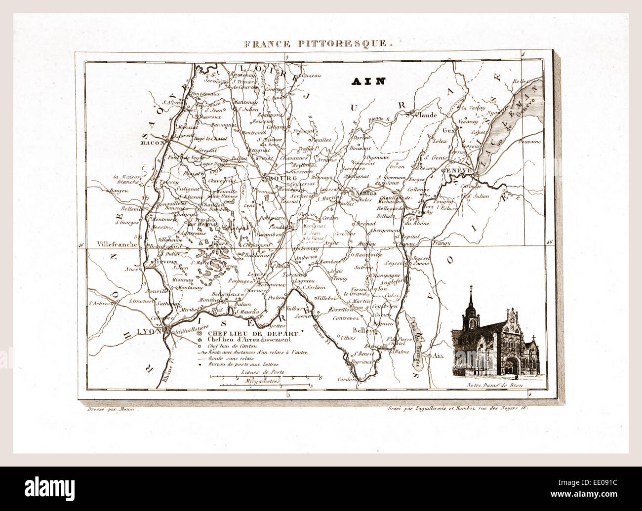 France pittoresque, Ain, map, 19th century engraving Stock Photo