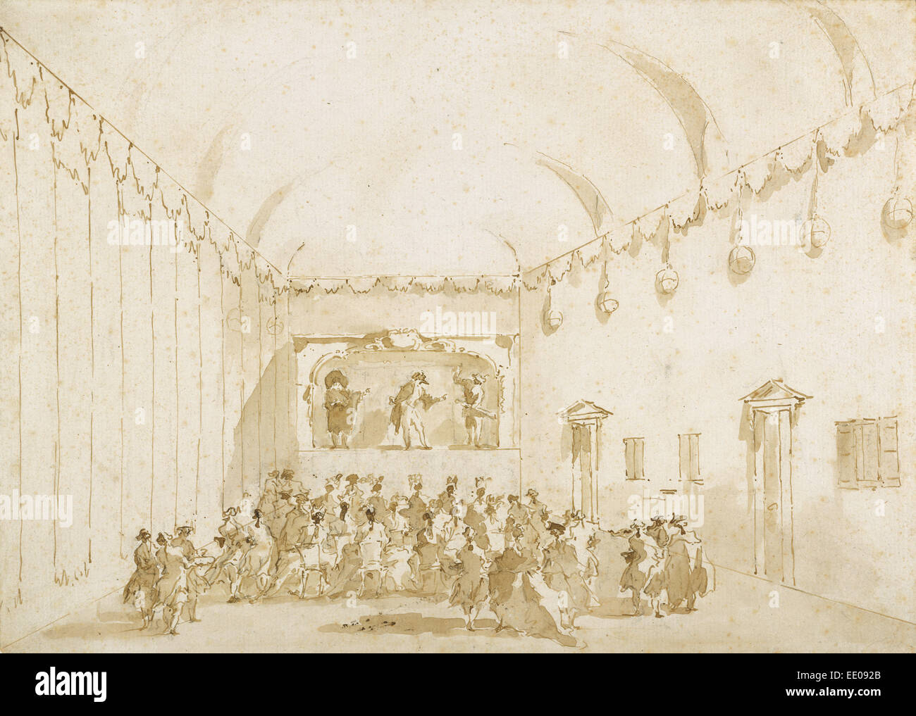 A Theatrical Performance; Francesco Guardi, Italian, 1712 - 1793; Italy, Europe; 1782; Pen and brown ink and brush Stock Photo