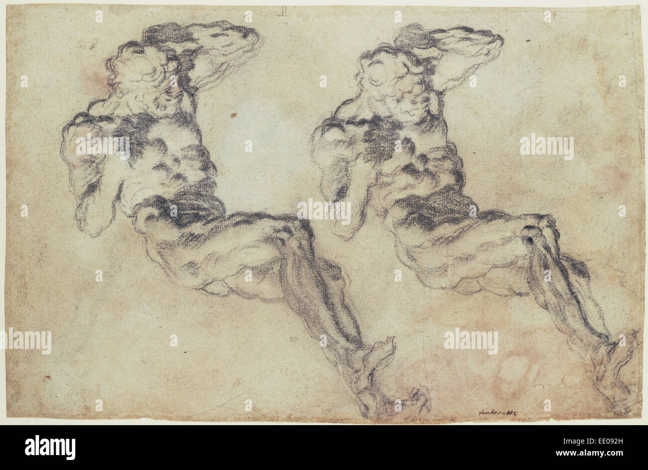 Studies of a Statuette of Atlas (recto),  Studies of a Statuette of Atlas and a Figure Praying (verso); Jacopo Tintoretto Stock Photo