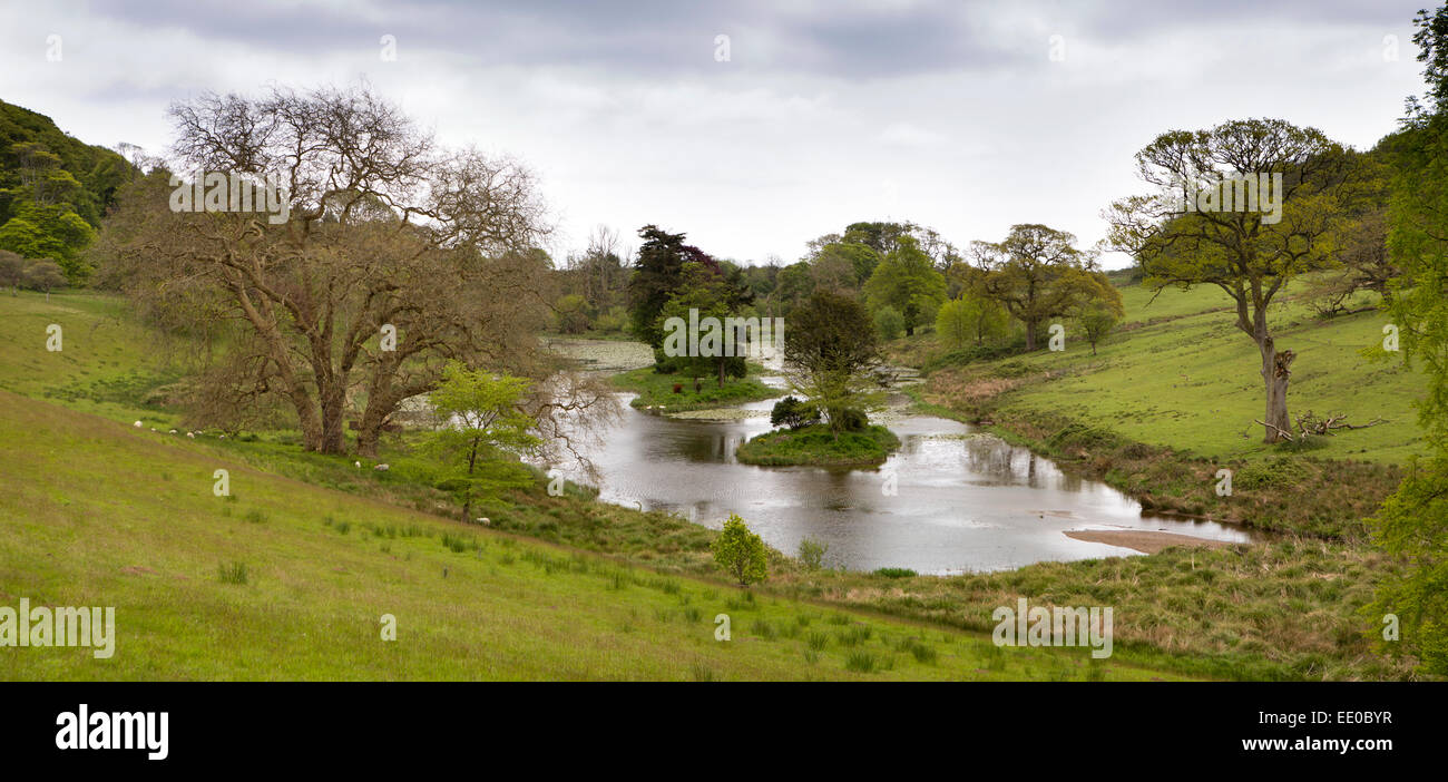 UK, Wales, Swansea, Gower, Penrice Castle, lake, panoramic Stock Photo