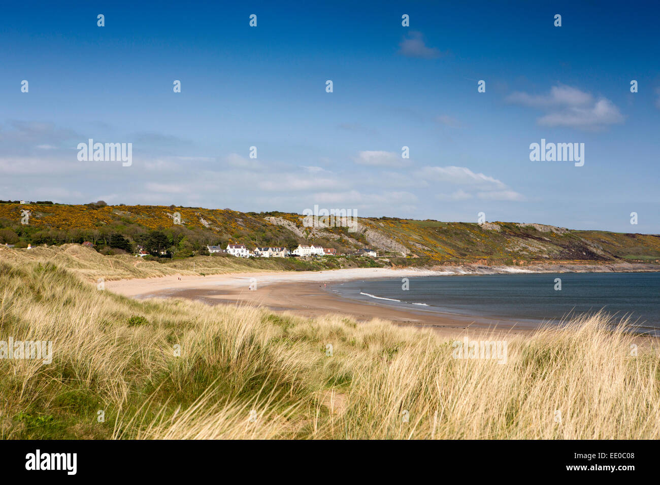 UK, Wales, Swansea, Gower, view to Horton across Port Eynon beach Stock Photo Alamy