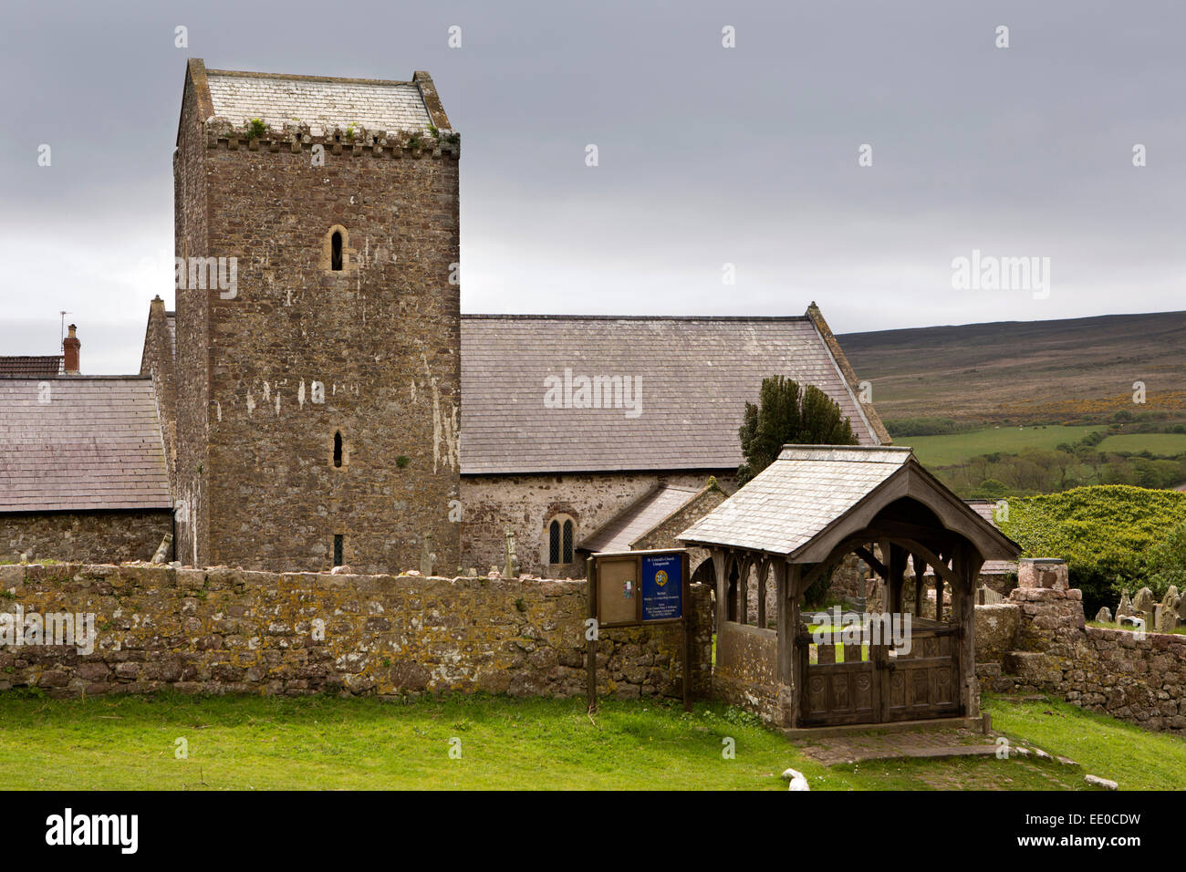 UK, Wales, Swansea, Gower, Llangennith, St Cenydd’s church, former priory, Gower’s largest Stock Photo