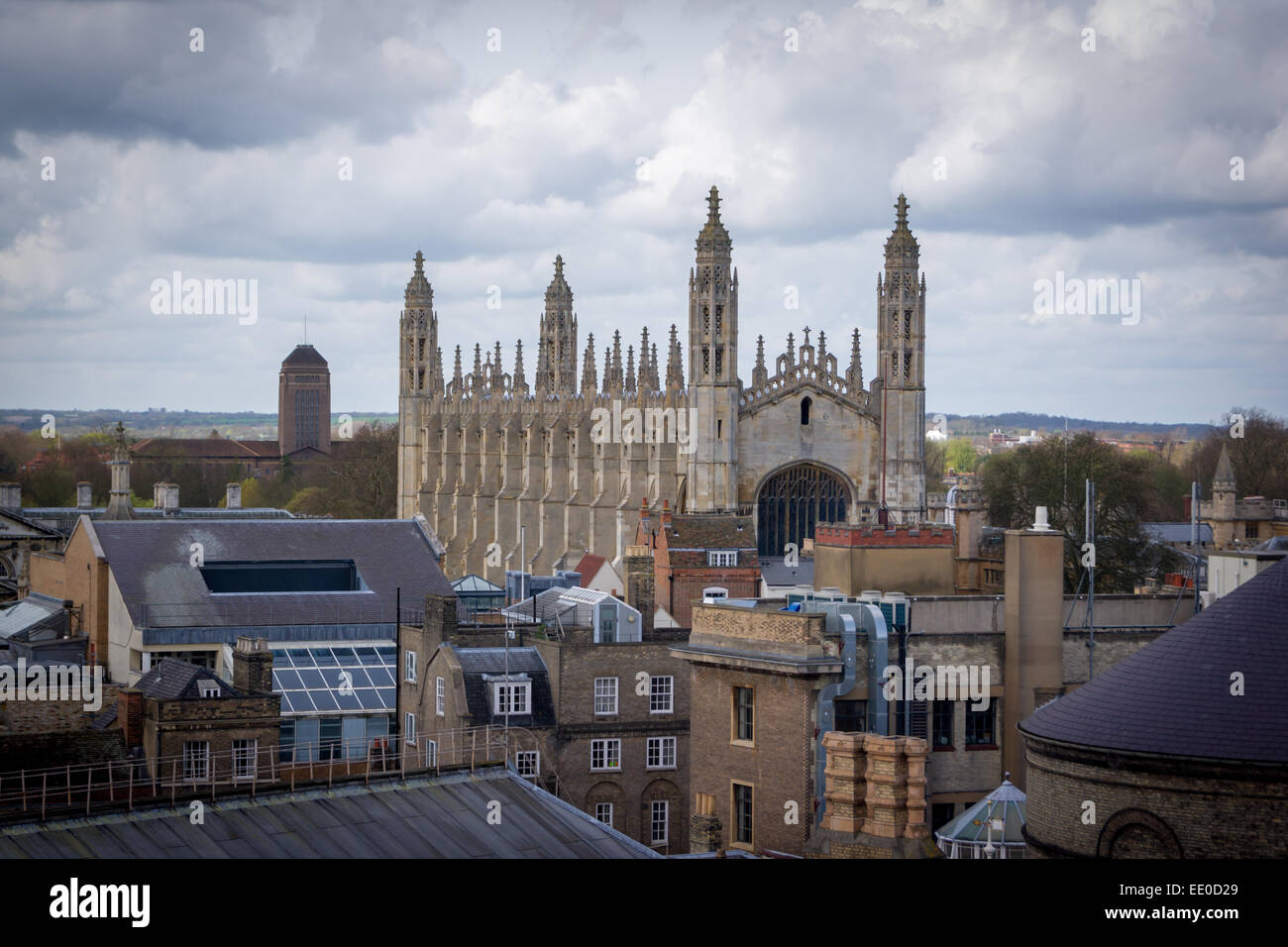 King's College Chapel viewed over Cambridge rooftops Stock Photo