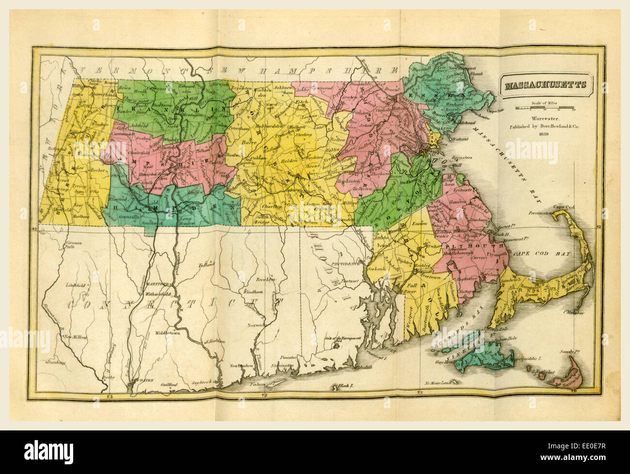 Map, Historical Collections  relating to the history and antiquities of every town in Massachusetts, 19th century engraving, US Stock Photo