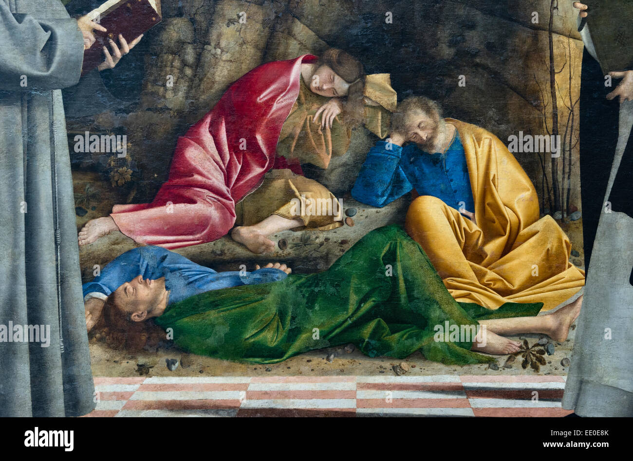 Gallerie dell'Accademia Venice. Christ Praying in the Garden (Orazione nell'orto) by Marco Basaiti - detail showing the sleeping disciples Stock Photo