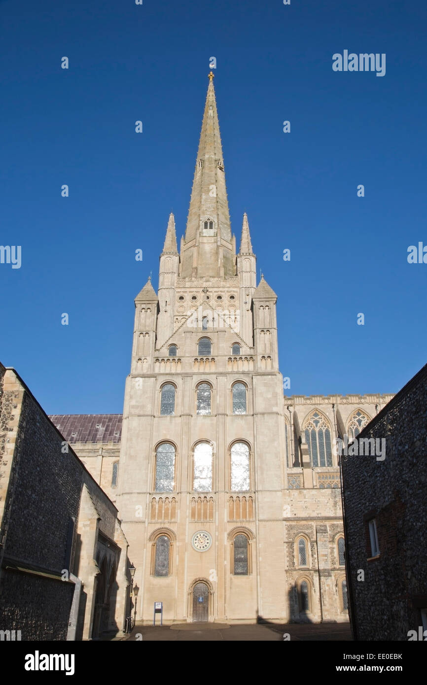 view of Norwich Cathedral, Norfolk, East Anglia, England Stock Photo
