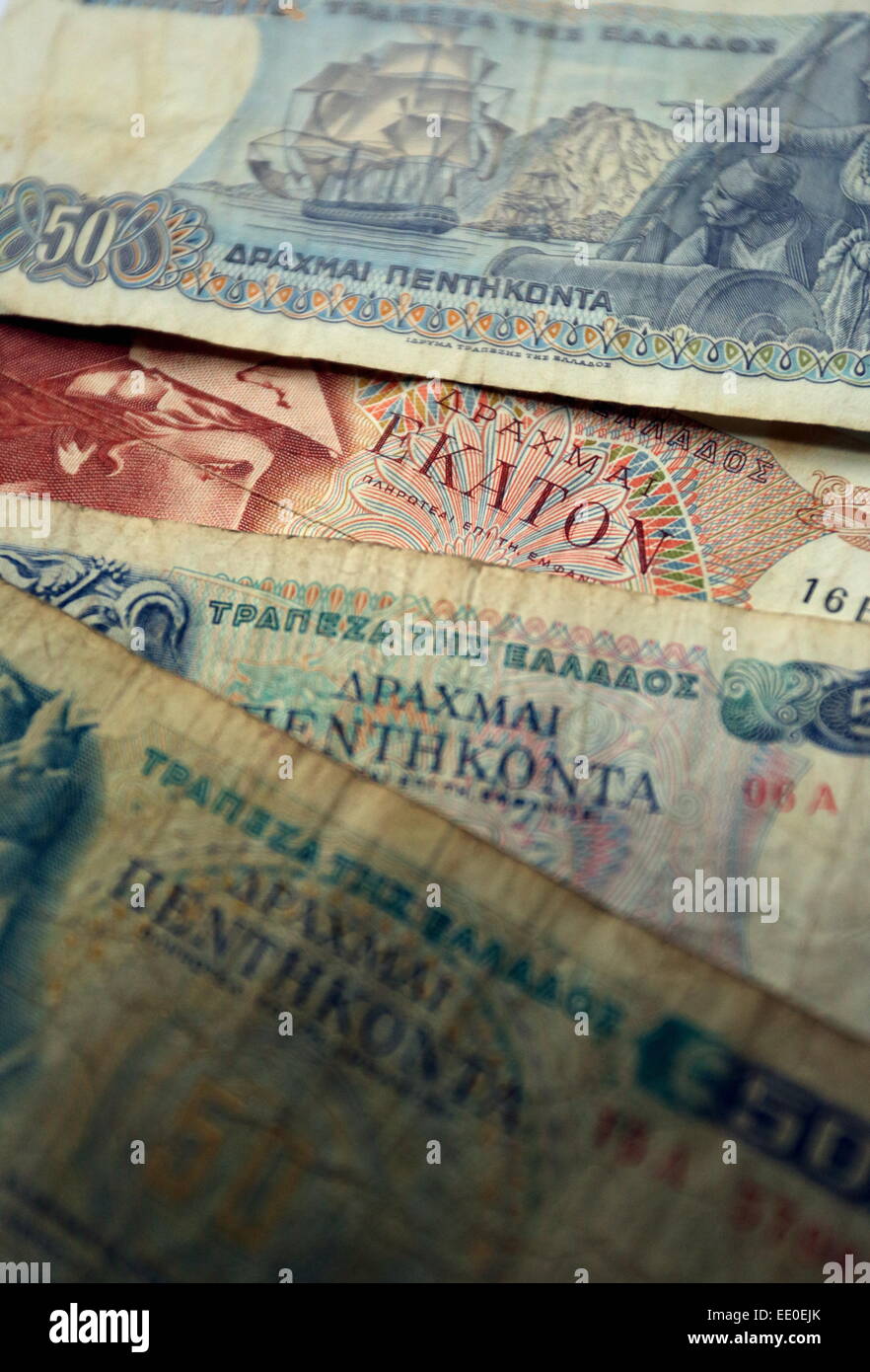 A mixture of old drachma paper notes Stock Photo