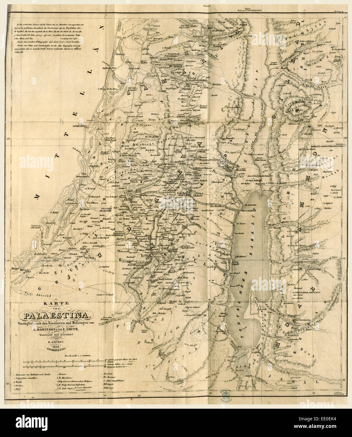 Map, Biblical Researches in Palestine, Mount Sinai, A journal of travels in the year 1838, by E. Robinson and E. Smith Stock Photo
