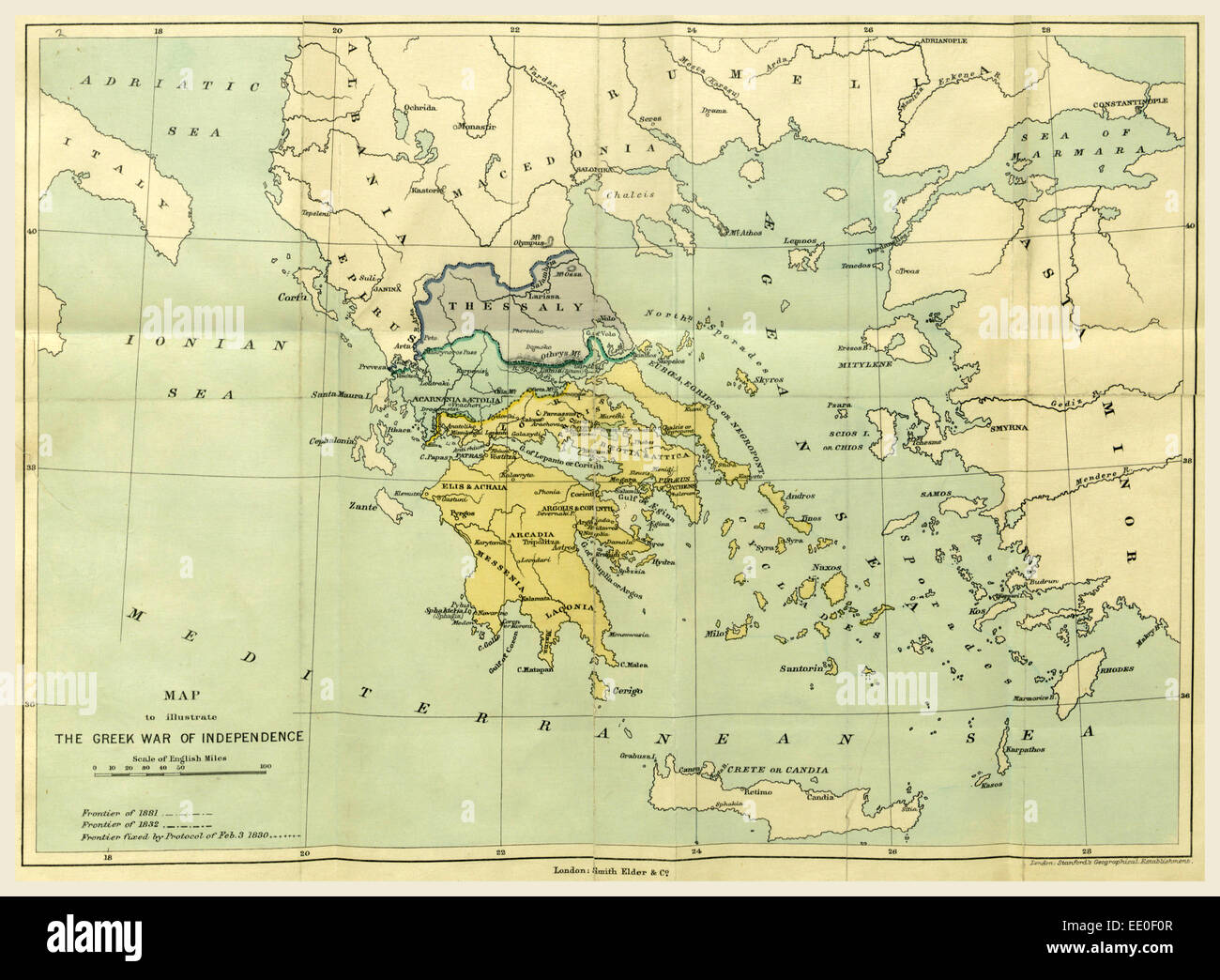 Map, the War of Greek Independence, 1821 to 1833, 19th century engraving Stock Photo