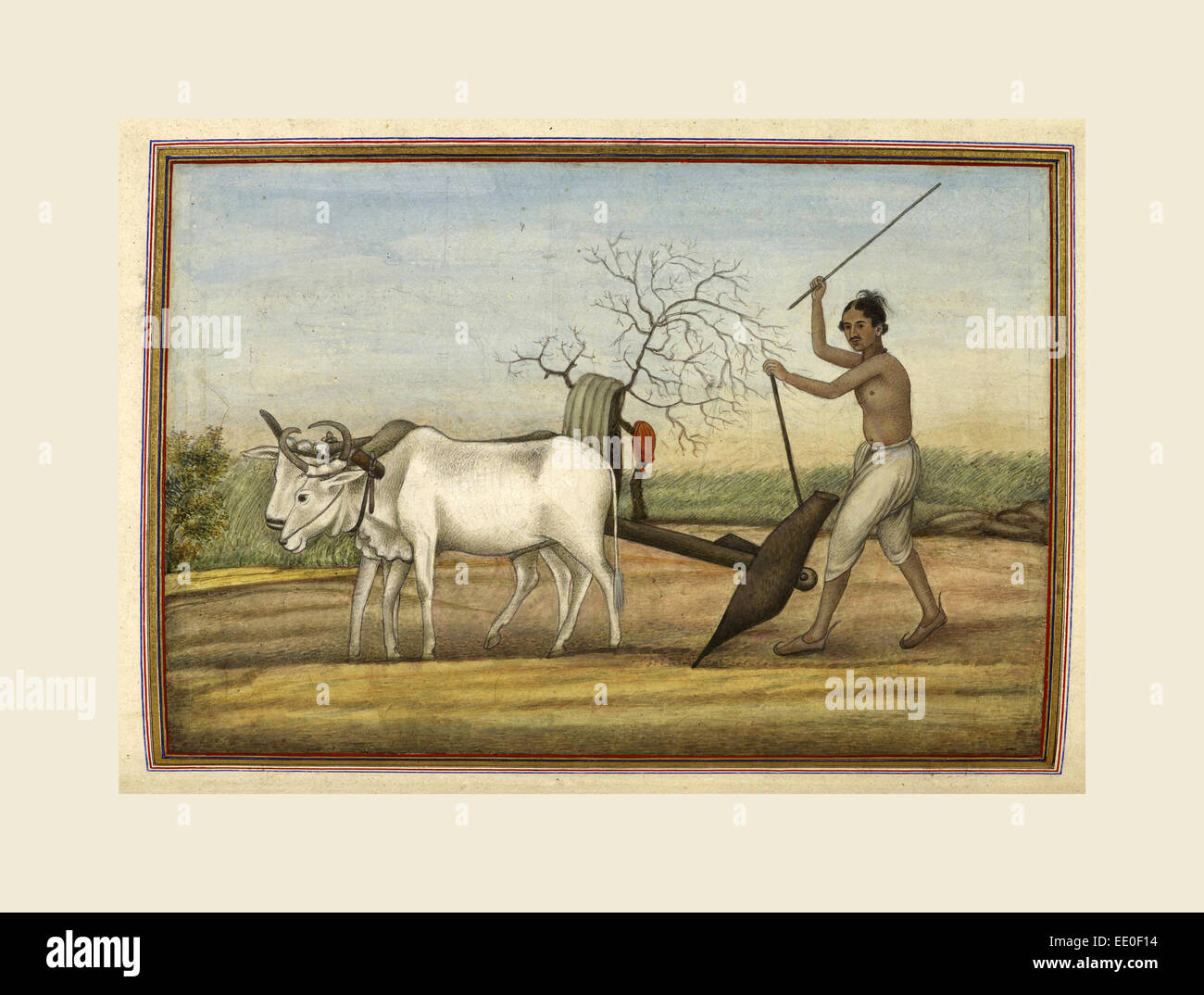 Represented by a man ploughing. Tashrih al-aqvam, an account of origins and occupations of some of the sects, castes, and tribes Stock Photo
