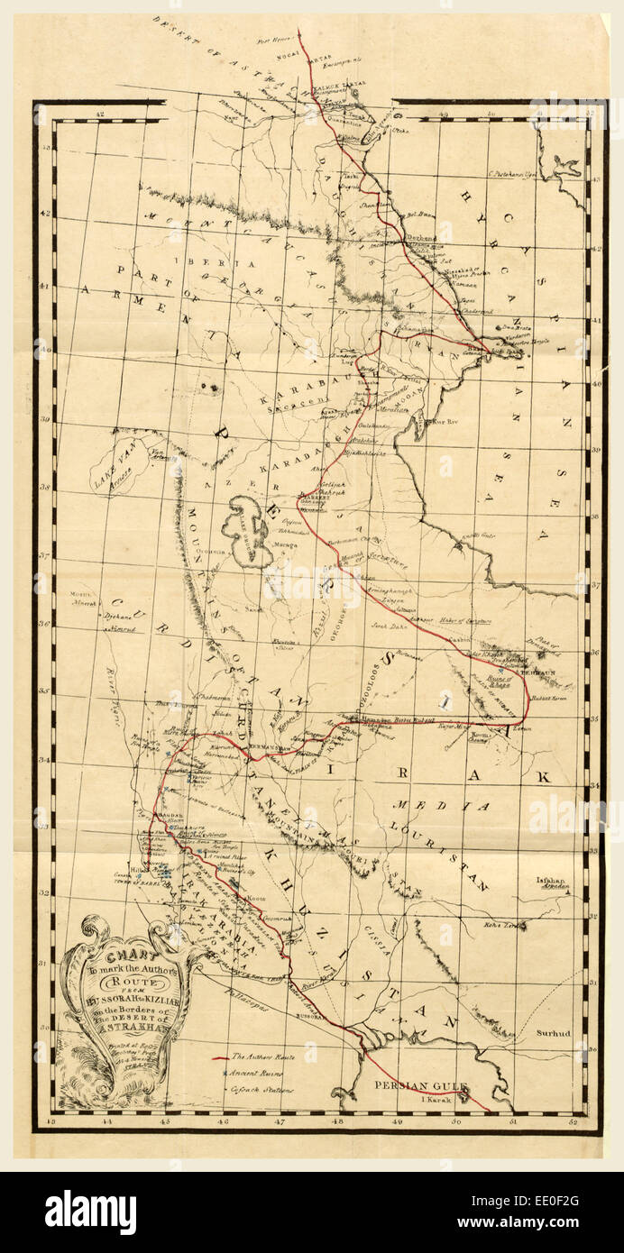 Map, Personal Narative of travels in Babylonia, Assyria, Media, and Scythia, in the year 1824, 19th century engraving Stock Photo