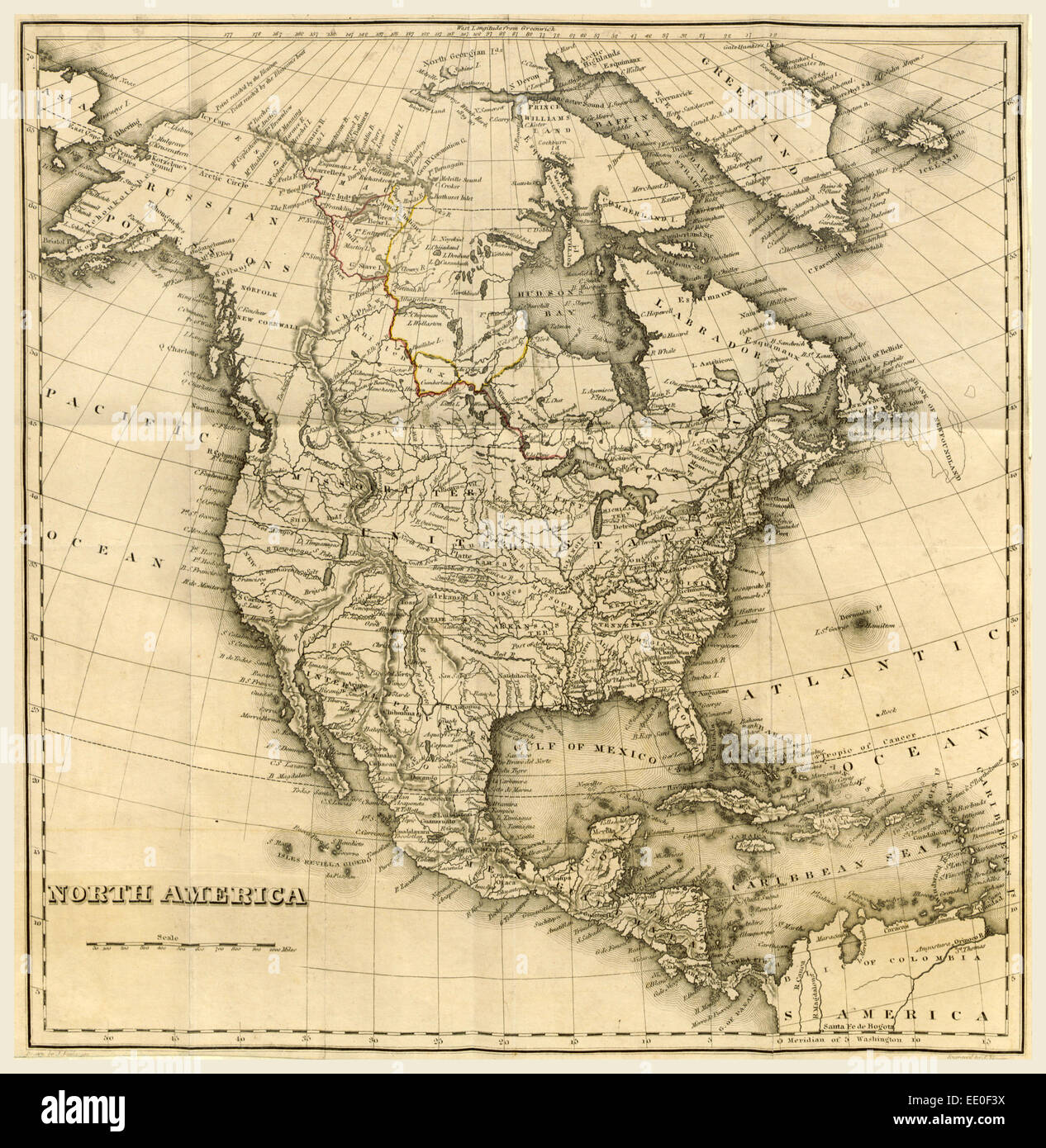North America Map, 19th century engraving Stock Photo